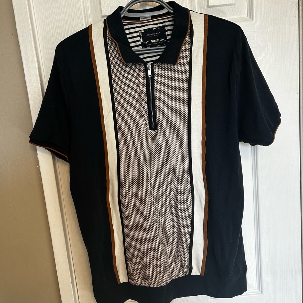 Men's Black and White Polo Shirt